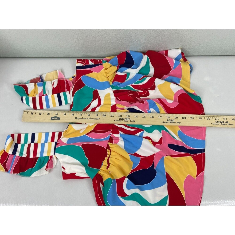 Women Small Abstract Babydoll Top Bright Multi Color Boho Casual NWT - Picture 9 of 9